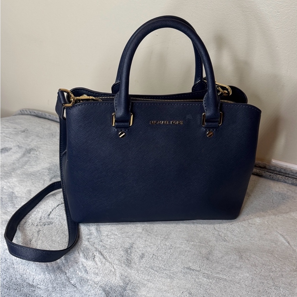 MICHAEL Michael Kors Kellen Medium Navy Saffiano Satchel